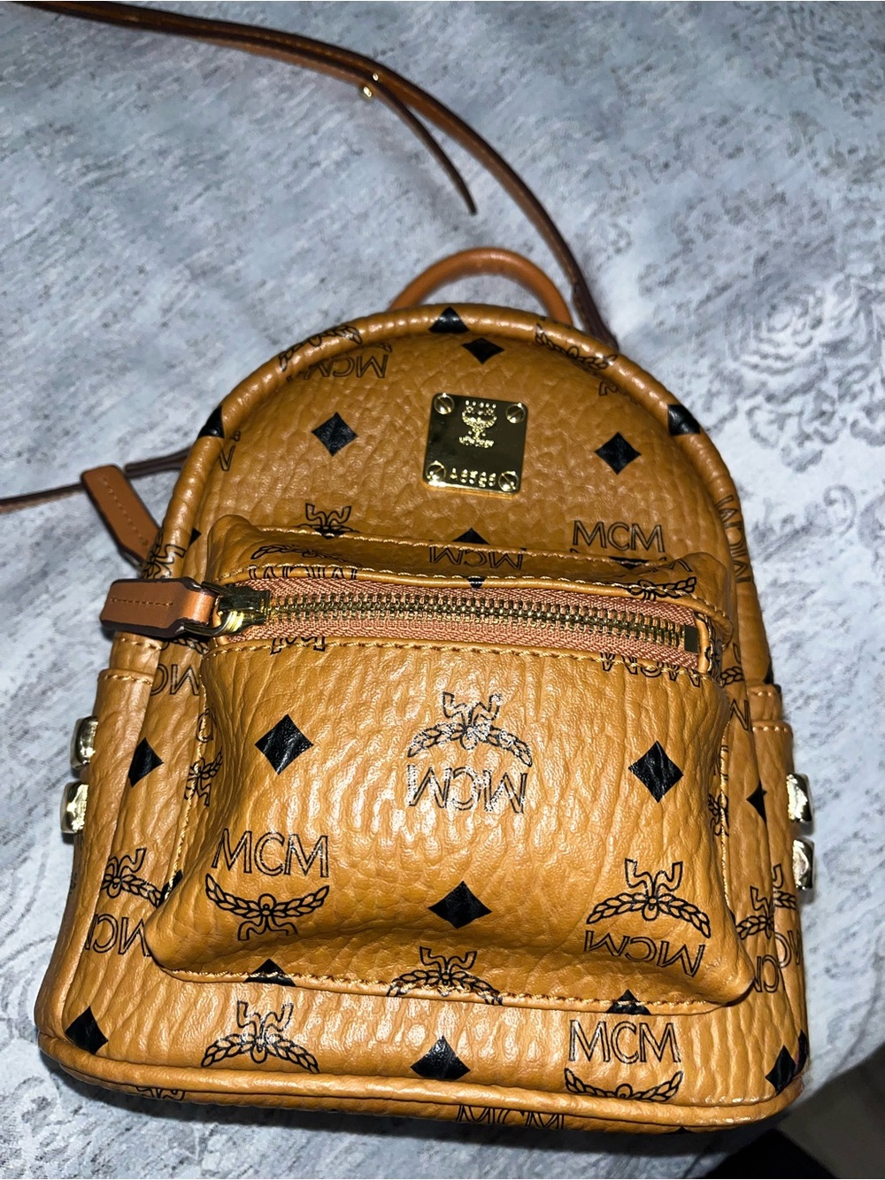 MCM Cognac Logo Mini Backpack Crossbody Bag - Picture 2 of 13